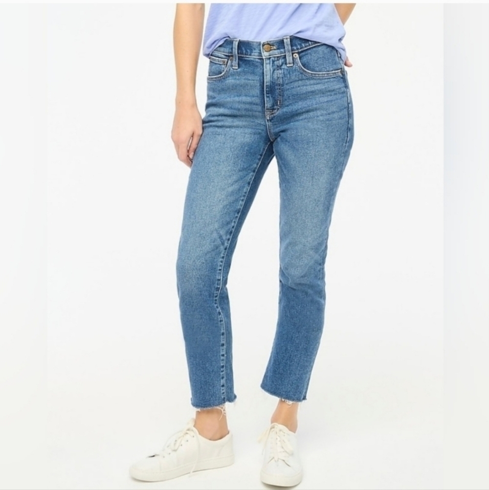 J. Crew Essential Straight Jean High Waist Crop Unfinished Hem Size 31